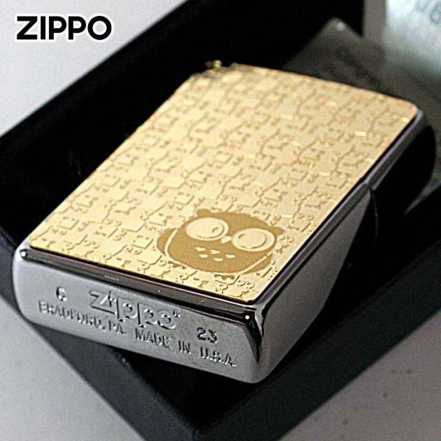 Zippo ジッポー フクロウ ゴールドプレート ＃200 メタルプレート 両面