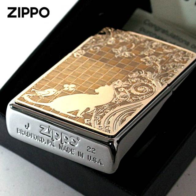 Zippo ジッポー ネコ 猫 Cat 小鳥 ゴールドプレート ＃200