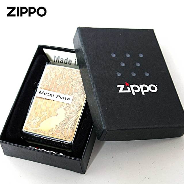 Zippo ジッポー ネコ 猫 Cat 小鳥 ゴールドプレート ＃200