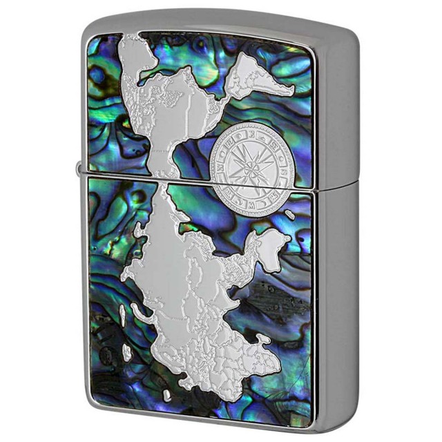 Zippo ジッポー シェル 貝 インレイ 象嵌 ワールドマップ 銀メッキ Shell World Map Silver Plate S