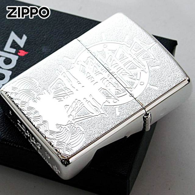 Zippo ジッポー シェル 貝 インレイ 象嵌 ワールドマップ 銀メッキ