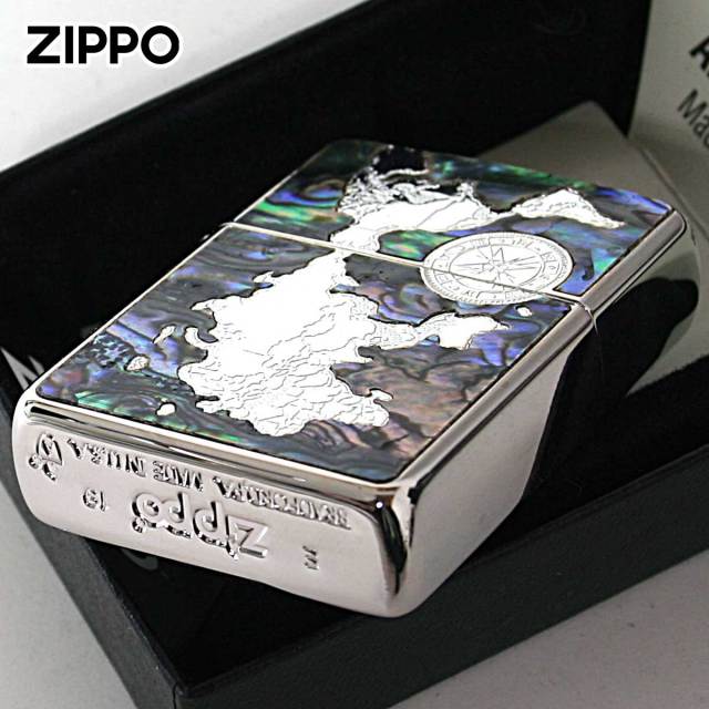 Zippo ジッポー シェル 貝 インレイ 象嵌 ワールドマップ 銀メッキ
