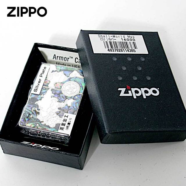 Zippo ジッポー シェル 貝 インレイ 象嵌 ワールドマップ 銀メッキ Zippo ジッポー シェル 貝 インレイ 象嵌 ワールドマップ 銀メッキ