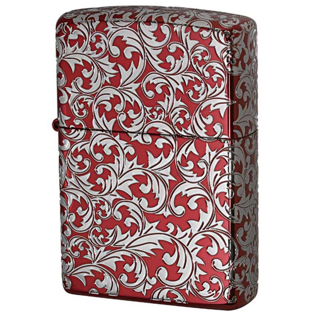Zippo ジッポー アラベスク 唐草 5面連続加工 イオンレッド ホワイト