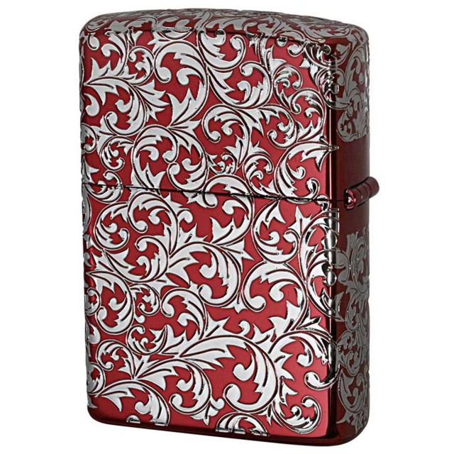 Zippo ジッポー アラベスク 唐草 5面連続加工 イオンレッド ホワイト