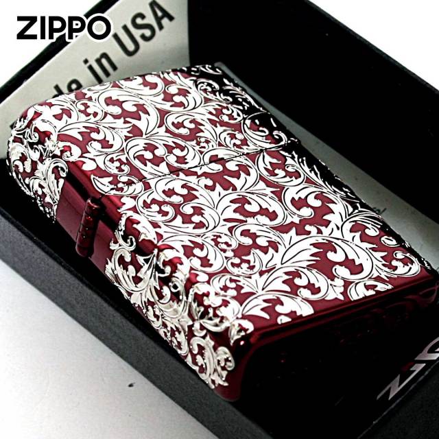 Zippo ジッポー アラベスク 唐草 5面連続加工 イオンレッド ホワイト