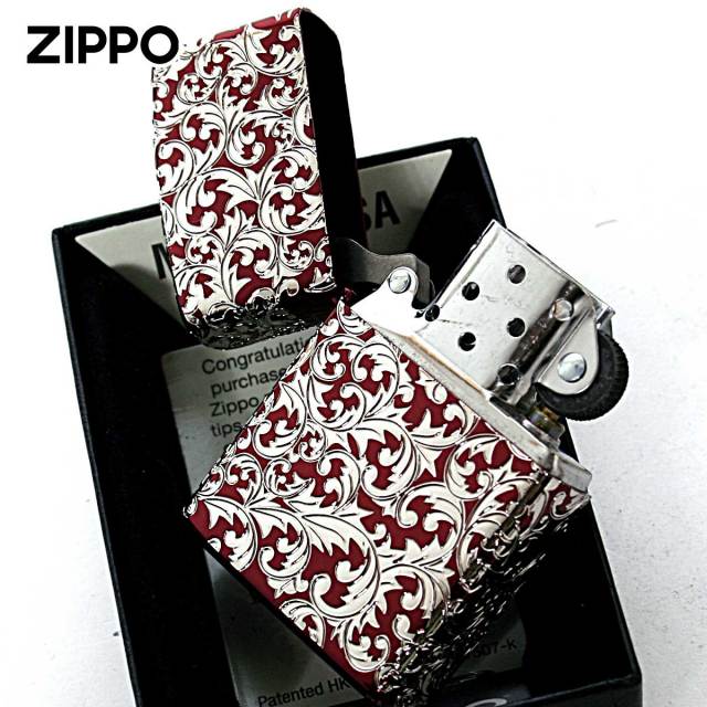 Zippo ジッポー アラベスク 唐草 5面連続加工 イオンレッド ホワイト