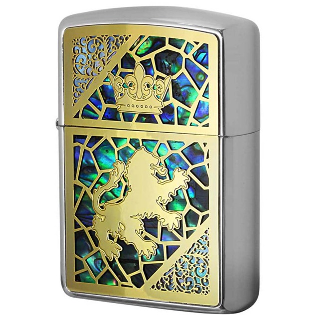 Zippo ジッポー アーマー シェル 貝 インレイ 象嵌 クラウン コンビシェル ホワイトニッケル ゴールドメタル Combi Shell  C GF クラウン