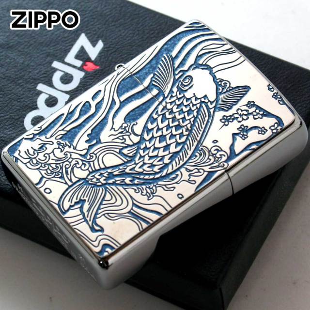 Zippo ジッポー 鯉 カープ ブルー ＃200 メタルプレート 両面加工