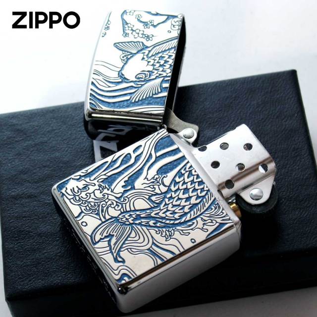 Zippo ジッポー 鯉 カープ ブルー ＃200 メタルプレート 両面加工