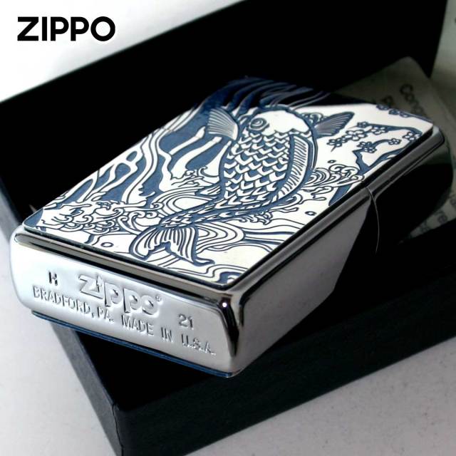 Zippo ジッポー 鯉 カープ ブルー ＃200 メタルプレート 両面加工