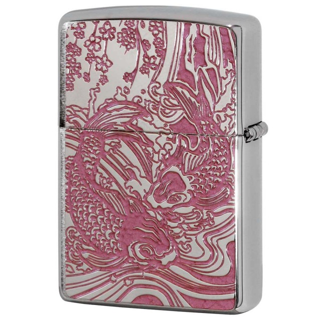 Zippo ジッポー 鯉 カープ ピンク ＃200 メタルプレート 両面加工