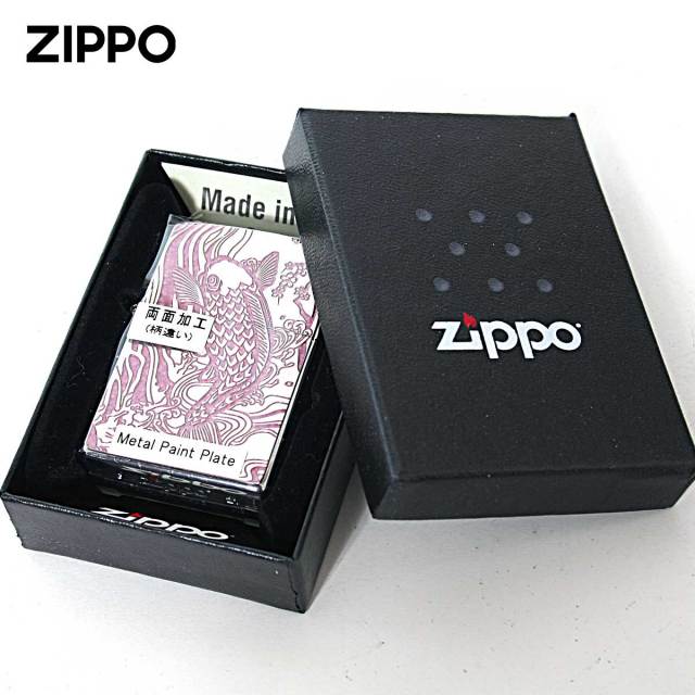 Zippo ジッポライター 鯉 カープ ブルー ＃200 ゴールドプレート 両面加工 ニッケルメッキ 2MPP-Carp BL GP メール便可 Zippo ジッポー 鯉 カープ グレー ＃200 ゴールドプレート 両面