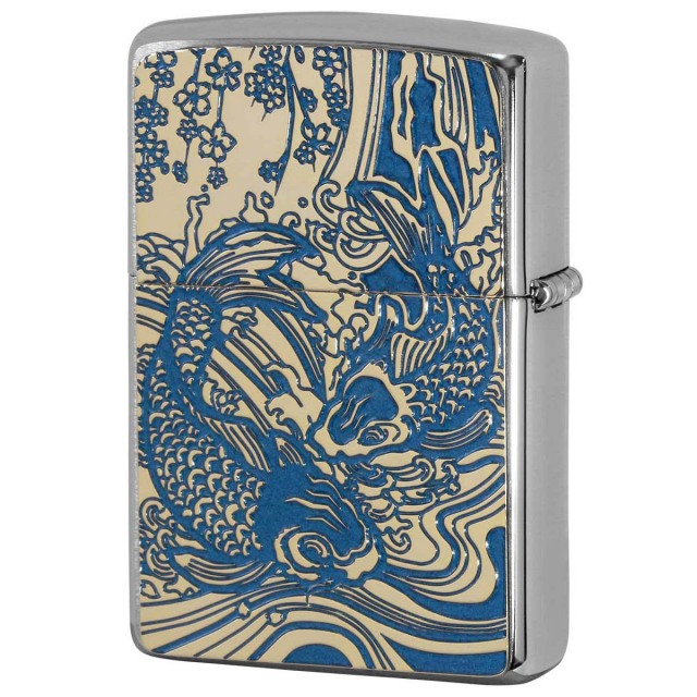 Zippo ジッポー 鯉 カープ ブルー ＃200 ゴールドプレート 両面加工
