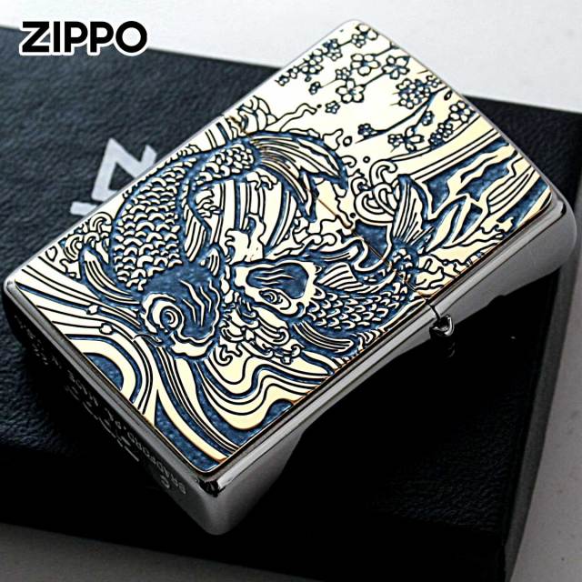 Zippo ジッポー 鯉 カープ ブルー ＃200 ゴールドプレート 両面加工