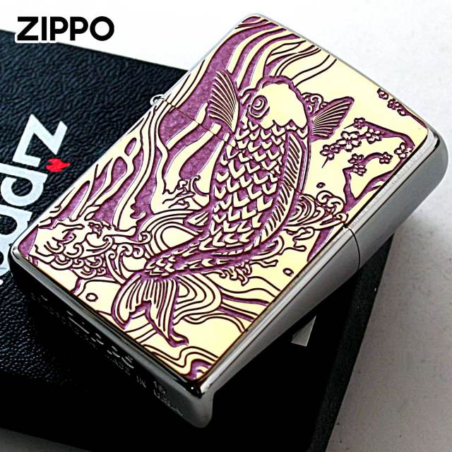 Zippo ジッポー 鯉 カープ ピンク ＃200 ゴールドプレート 両面加工