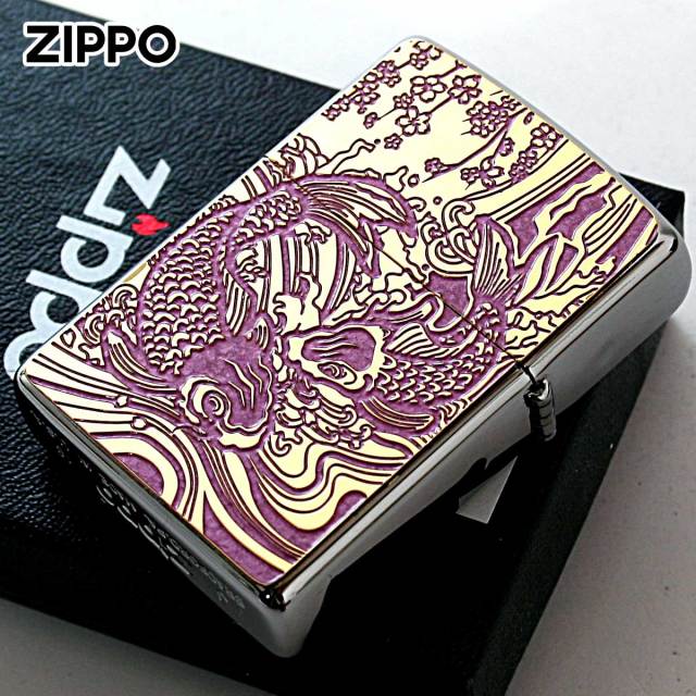 Zippo ジッポー 鯉 カープ ピンク ＃200 ゴールドプレート 両面加工