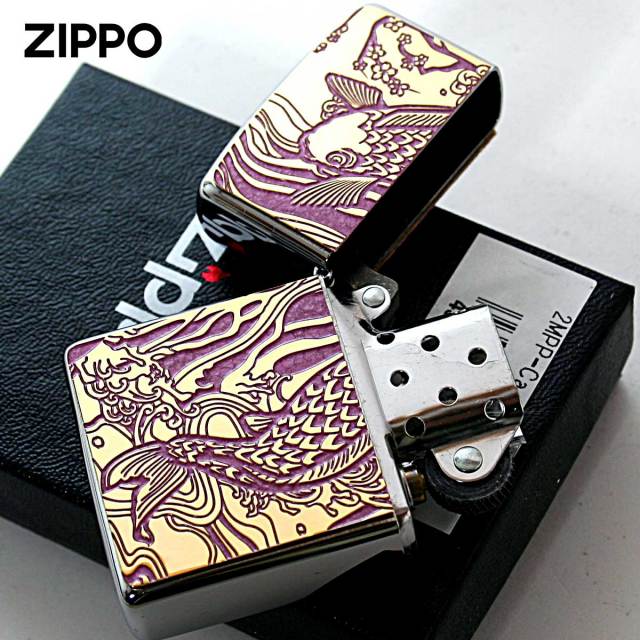 Zippo ジッポー 鯉 カープ ピンク ＃200 ゴールドプレート 両面加工