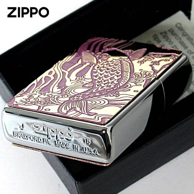 Zippo ジッポー 鯉 カープ ピンク ＃200 ゴールドプレート 両面加工