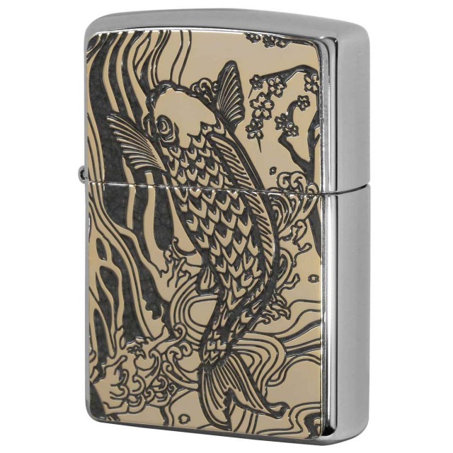 Zippo ジッポー 鯉 カープ グレー ＃200 ゴールドプレート 両面加工 ニッケルメッキ 2MPP-Carp GY GP メール便可