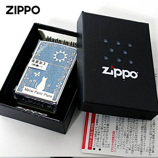 Zippo ジッポー ネコ 猫 Cat ブルー ＃200 ゴールドプレート 両面加工