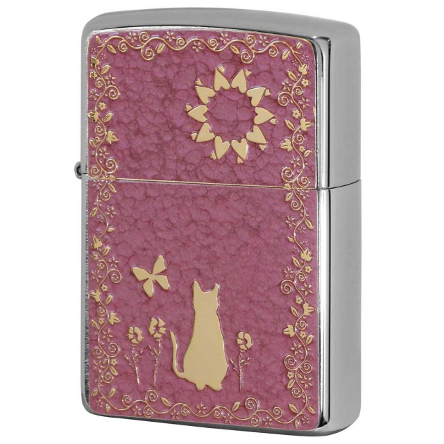 Zippo ジッポー ネコ 猫 Cat ピンク ＃200 ゴールドプレート 両面加工 ニッケルメッキ 2MPP-Cat PK GP メール便可