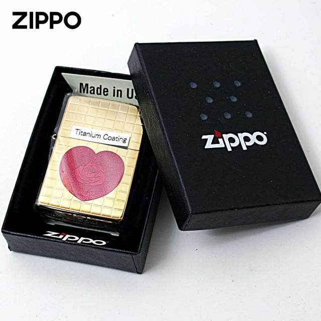 Zippo ジッポー ハート 薔薇 チタニュームコーティング ゴールド