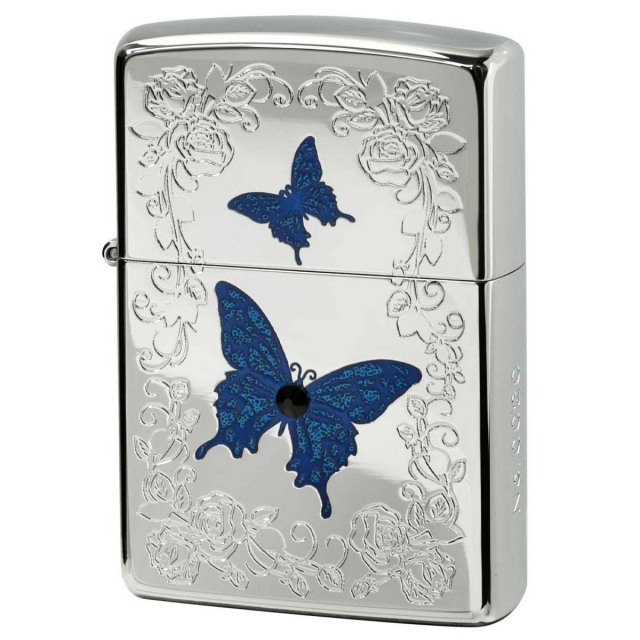 Zippo ジッポー 蝶々 バタフライ ブルー ホワイトニッケル Blue Butterfly White Nickel シリアル番号 White Nickel