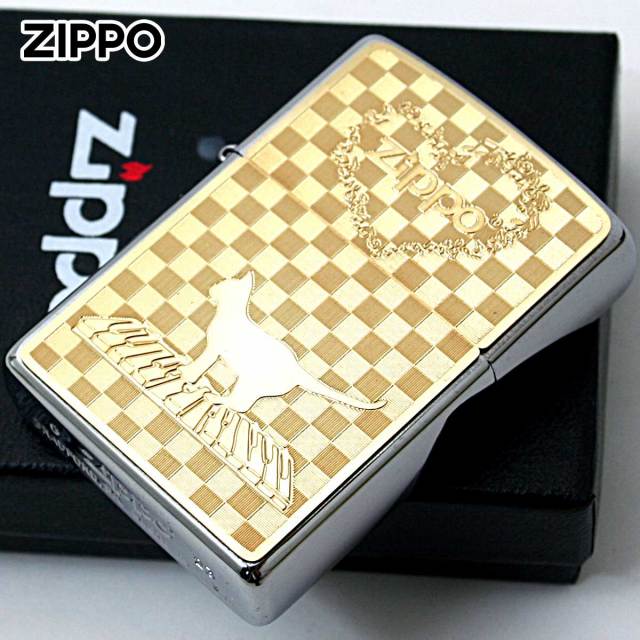 Zippo ジッポー ネコ 猫 Cat 音符 ＃200 ゴールドプレート ニッケル