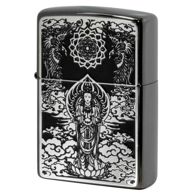 Zippo ジッポー 観世音 ブラックメタル ペイントプレート ネオブラック シルバーBlack Metal Paint Plate Neo Black BM SV メール便可