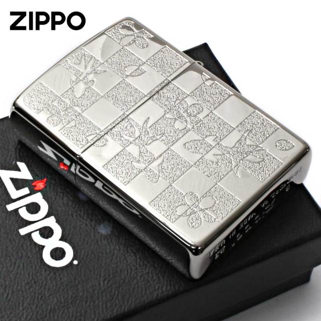 Zippo ジッポー 金魚と桜 きんぎょ さくら 和柄 両面加工 White Nickel