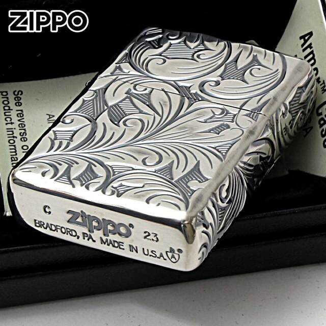 Zippo ジッポー アーマー ARMOR 5面立体 NC彫刻 リーフ 葉 銀