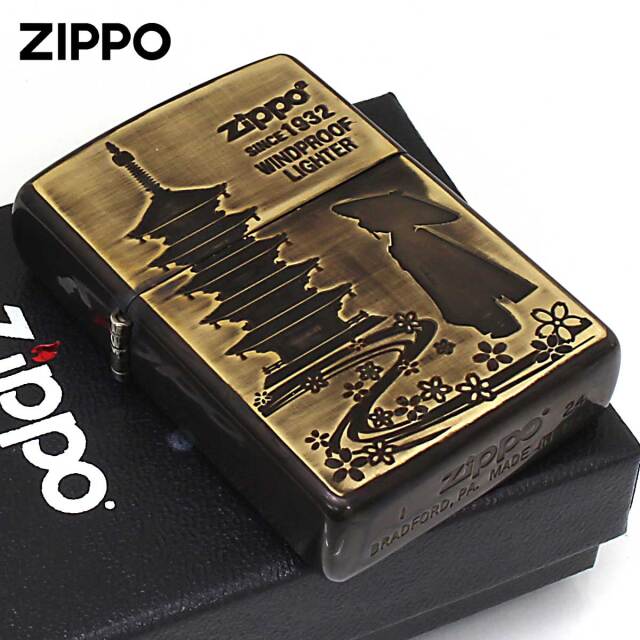 Zippo ジッポー アンテーク風 和柄 Antique style 五重塔 メール便可
