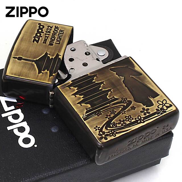 Zippo ジッポー アンテーク風 和柄 Antique style 五重塔 メール便可
