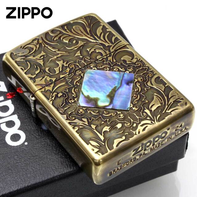 Zippo ジッポー アンテーク風 レトロ モダン シェル 貝貼り