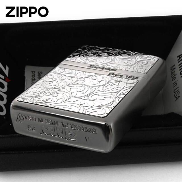 Zippo ジッポー ARMOR アーマー 唐草 アラベスク プレート ホワイト