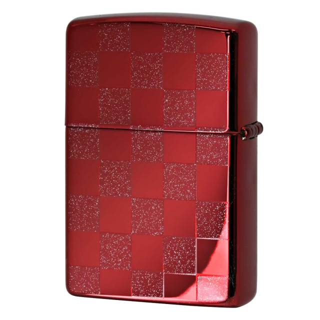 Zippo ジッポー チェック ラメ 幾何学模様 両面加工 レッド ジオ
