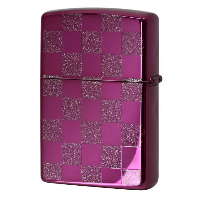 Zippo ジッポー チェック ラメ 幾何学模様 両面加工 バイオレット ジオ