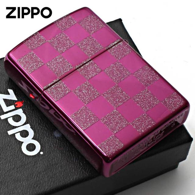Zippo ジッポー チェック ラメ 幾何学模様 両面加工 バイオレット ジオ