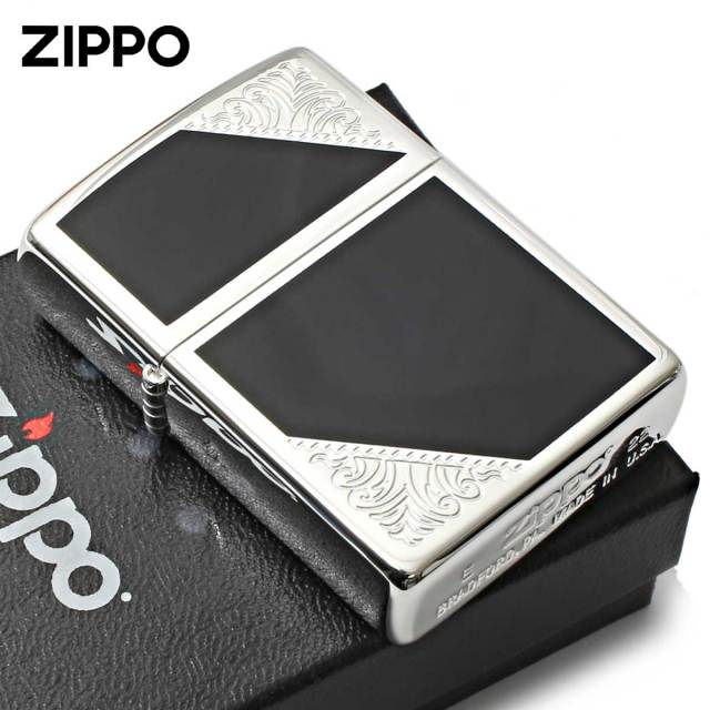 Zippo ジッポー ベネチアンデザイン アラベスク 唐草 両面加工 ブルー