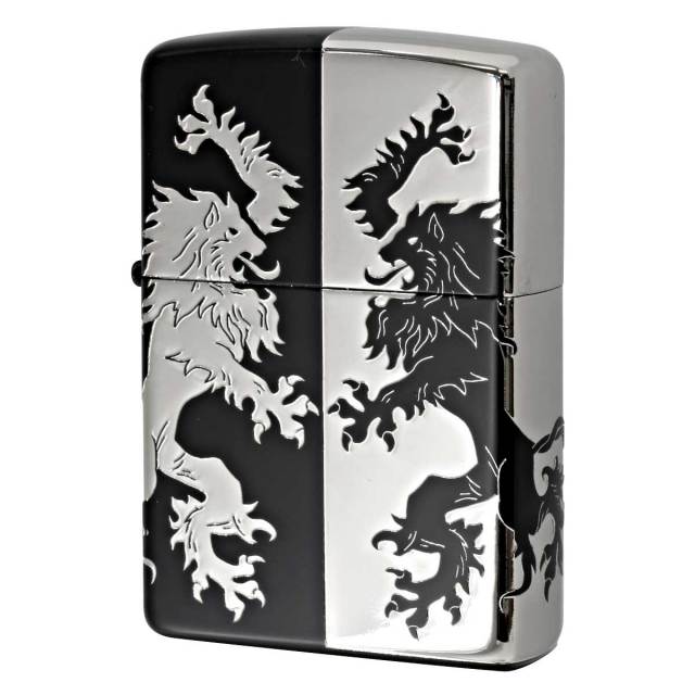 Zippo ジッポー ライオン ハーフ 4面連続加工 ブラック シルバー Monotone LION 2BKS-LIHF メール便可