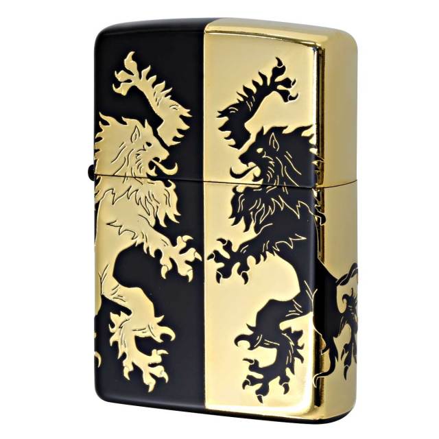 Zippo ジッポー ライオン ハーフ 4面連続加工 ブラック ゴールド Monotone LION 2BKG-LIHF メール便可