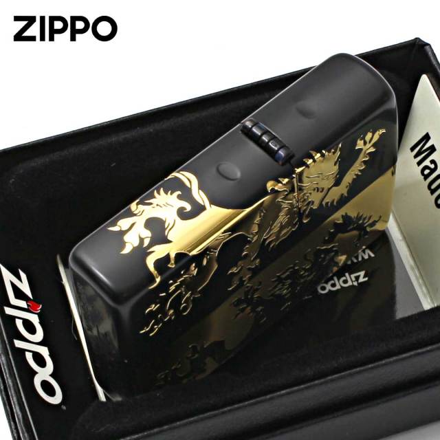 Zippo ジッポー ライオン ハーフ 4面連続加工 ブラック ゴールド