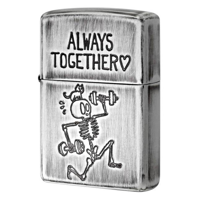 Zippo ジッポー スカル ドクロ 骸骨 ユーズド仕上げ FUNNY SKULL USED FINISH ALWAYS TOGETHER いつも一緒 2UDS-ALWAYS メール便可