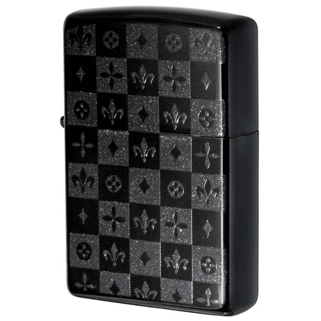 Zippo ジッポー モノグラム柄 ユリの紋章 ブラック ラメ MONOGRAM 25YURI-BK メール便可