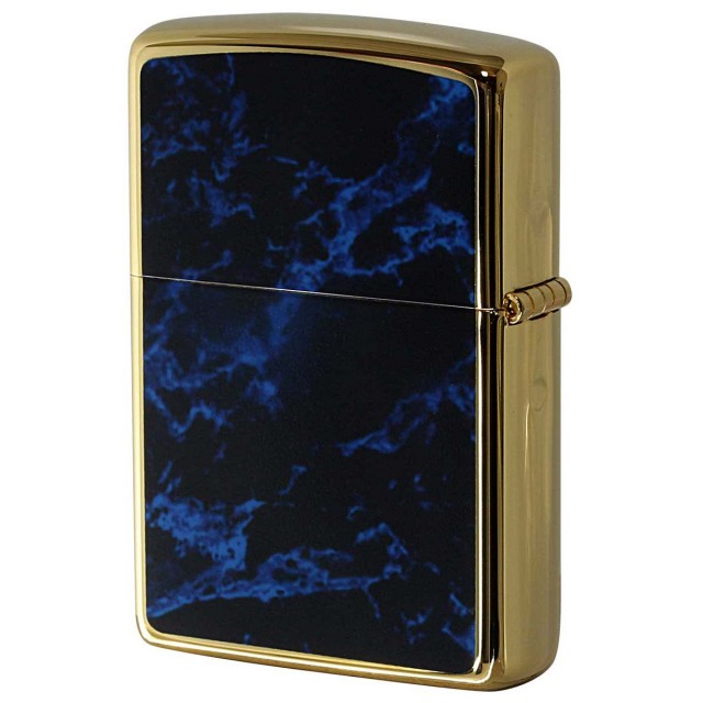 Zippo ジッポー ブルー マーブル 大理石調 両面加工 金メッキ Marvel