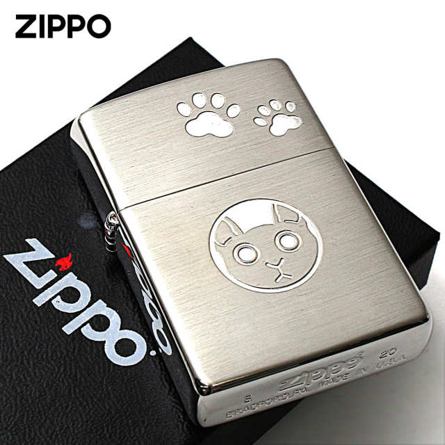 Zippo ジッポー ネコ 猫 Cat 足跡 愛くるしい 銀メッキ サテーナ 