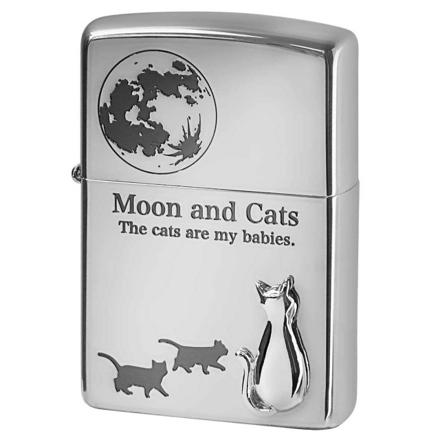 Zippo ジッポー ネコ 猫 Cat 月 ムーン 月と猫 メタル 銀メッキ Moon and Cats 2SIM-MOONCAT メール便可
