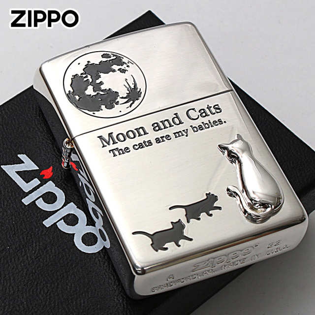 Zippo ジッポー ネコ 猫 Cat 月 ムーン 月と猫 メタル 銀メッキ Moon