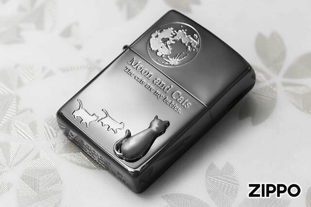 Zippo ジッポー ネコ 猫 Cat 月 ムーン 月と猫 メタル ブラック 
